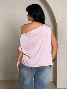 Rustia 夏季女士优雅露肩宽松褶皱设计上衣，外出上衣 - 粉色 - 查看 2
