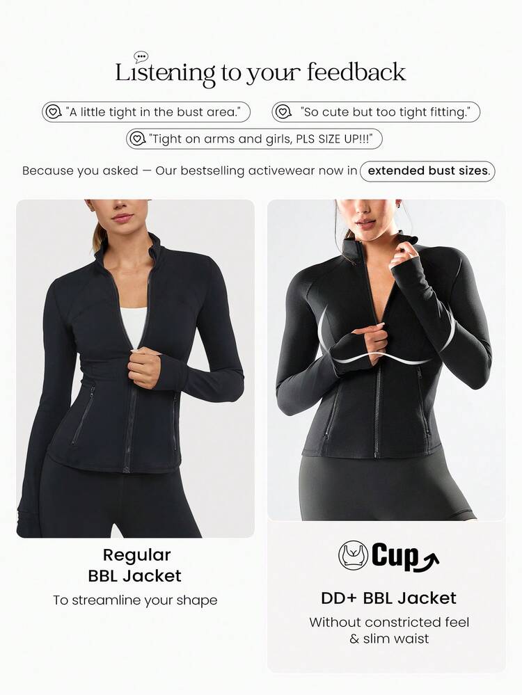 FeatherFit™ For DD+ Slim-It Streamline Performance Secure Pockets Zip Up Long Sleeve Jacket Low Impact Yoga Pilates Daily Spring Summer