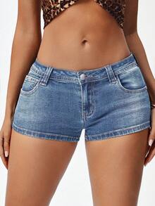 Jeanoix Women's Casual Fashionable Street Style Daily Beach Commute Low Waist Mini Denim Shorts, Summer Blue - Light Wash - View 5