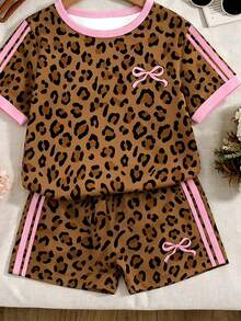 Tween Girls' Digital Polka Dot Bow Decor Short Sleeve Shorts Set, Casual Comfortable Stylish Spring/Summer Outfit, Versatile Design Suitable For Outdoor, Sports, Picnic, Photography, Home, School, Holidays, Gifts,Summer Outfits,Polka Dot Top,Squishy,Summer Sets,Summer Two Piece Set - Multicolor - View 5