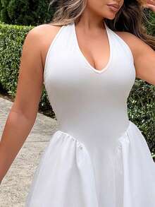 Maria Perezxox 优雅 V 领挂脖长裙，白色，度假风格 - 白色 - 查看 6