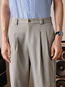 VeloEdit Gery Color Men's Casual Everyday Workwear Minimalist Solid Color Slant Pocket Pleated Long Pants Men Pants Dress High Waisted Pants Oversized Pants Pleated Suit Pants Grey Pants Old Money Daily Leisure, Boyfriend/Husband Gift, Father's Day For Father Summer - Light Grey - View 6