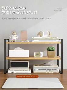 1PC Multi Layer Wooden And Metal Multi Purpose Desktop Storage Rack Student Bookshelf Office Computer Display Shelf Kitchen Organizer Bathroom Caddy Cosmetic Holder For Living Room Kitchen Dining Room Bathroom Bedroom Home Organization Space Saving Sturdy Versatile Holiday Gift - Multicolor - View 7