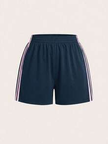 Comfortcana Plus Size Striped Side Summer Shorts, Navy Blue - Navy Blue - View 1