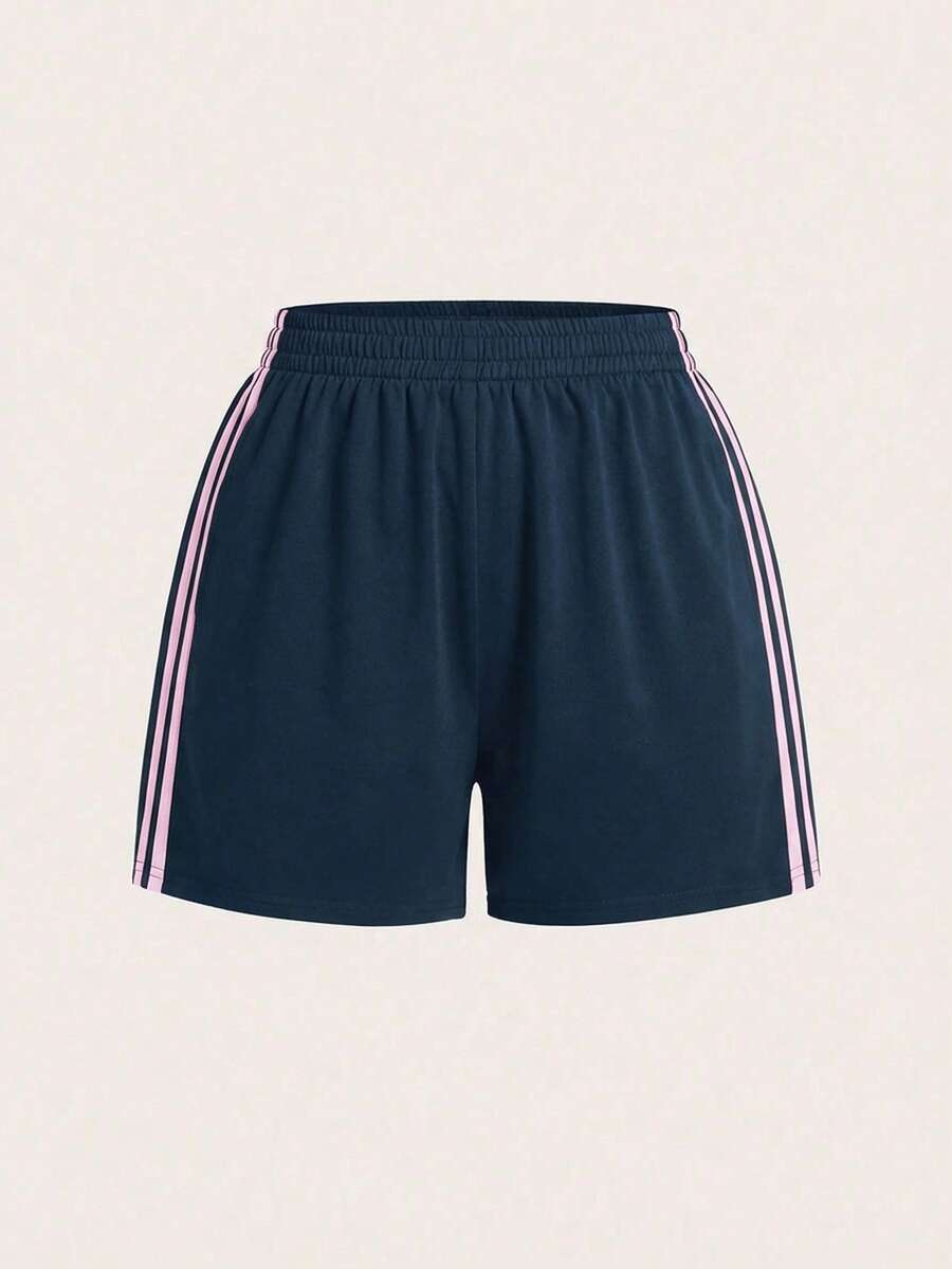 Comfortcana Plus Size Striped Side Summer Shorts, Navy Blue - Navy Blue - View 1