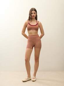Nöista Part Of A Set, Sport's Bra In Stripes Structure, Seamless Style And Layering Detail In Burgundy. Activewear, Yoga, Gym, Workout, Barre, Pilates. - Burgundy - View 5