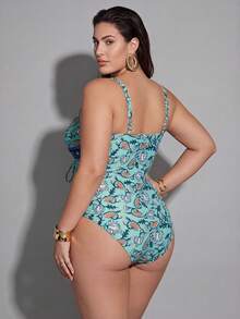 Shapewave Plus Size Women Floral Print Tie-Up One-Piece Swimsuit - Multicolor - View 2