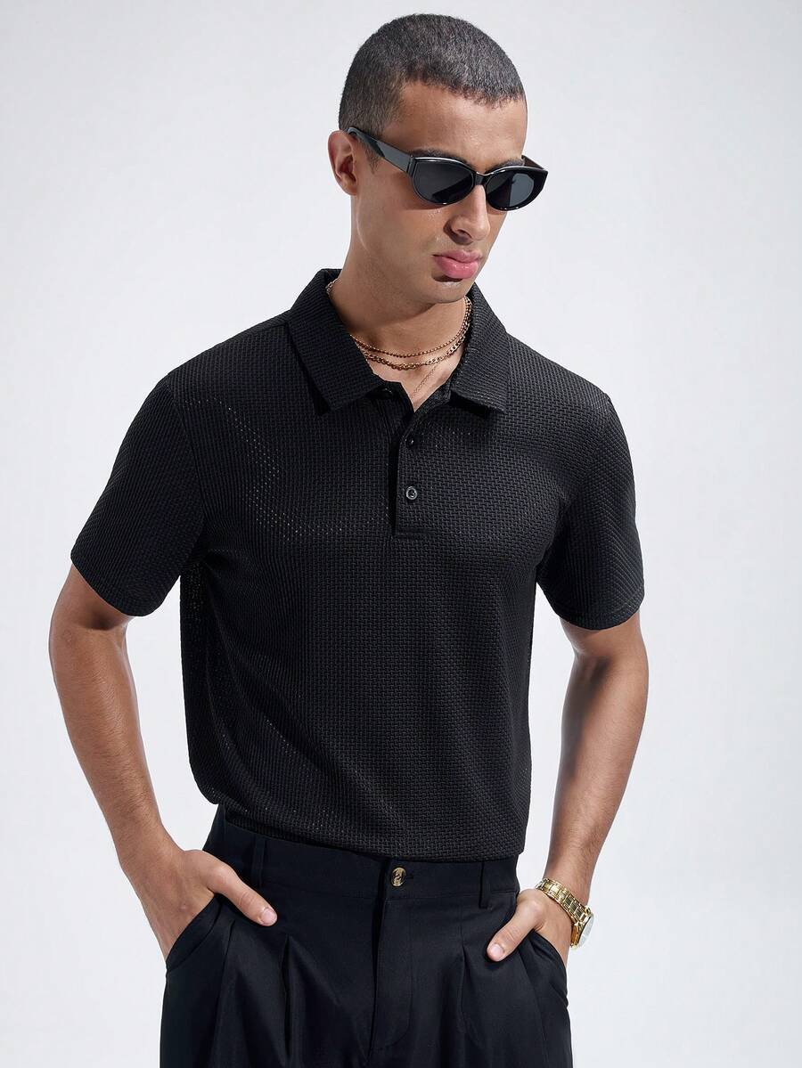 NobleFwd Men's Summer Solid Short Sleeve Casual Polo Shirt For Commute - Black - View 1