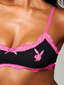 Missguided x Playboy Áo lót ren gợi cảm màu hồng điểm xuyết logo thỏ, nội y quyến rũ dành cho phụ nữ. - màu đen - Xem 6