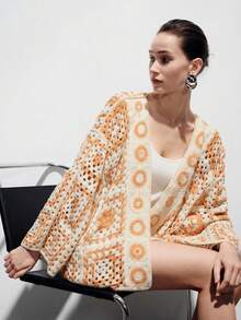 SHEIN 女士宽松落肩长袖开衫 - 藕粉色 - 查看 1