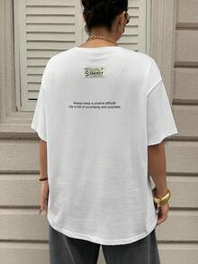 Dazy Plus Plus Size Women White Loose Fit T-Shirt With Back Print Decoration, Spring/Summer - White - View 6