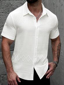 EGENSIO Men's White Plaid Textured Short Sleeve Shirt - White - View 4