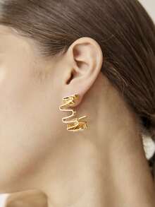 MOTF PREMIUM PRE18K GOLD PLATED LINEAR WAVE METAL SIMPLE TEMPERAMENT EARRINGS - Yellow Gold - View 9