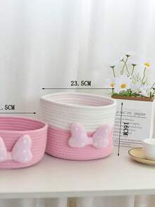 Cotton Rope Woven Desktop Storage Basket, Suitable For Organizing Toys, Snacks, Tissues, Candies, Stationery, Cosmetics, Etc., And Ideal For Home Use In Living Rooms, Bathrooms, Bedrooms, And Other Spaces To Tidy Up Clutter. - Pink - View 6