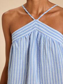 SHEIN TRVLCHIC Women's Striped Casual Vacation Halter Dress - Blue and White - View 7