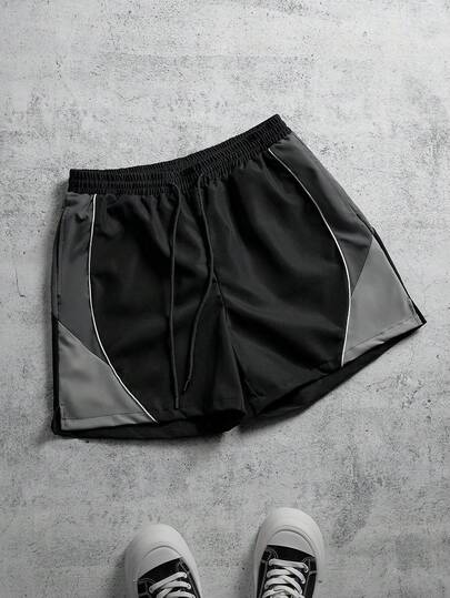 Aesthetic Post 男士撞色拼接抽绳腰短裤