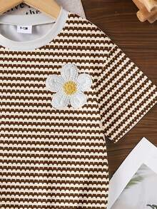 Elladie kids Baby Girl Sweet Cute Beige Wavy Striped Floral Soft T-Shirt, Suitable For Spring And Summer Outings - Multicolor - View 4