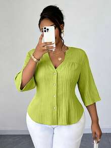 Maweii Áo khoác cardigan nữ cỡ lớn, màu trơn, kiểu dáng tối giản, cổ chữ V, tay lửng, thanh lịch, thích hợp mặc đi làm, mùa xuân/thu. - màu xanh lá - Xem 1