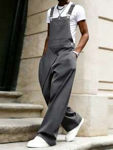 Major Grit Men's Casual Charcoal Gray Suspender Jumpsuit,Versatile Overalls Pants,Summer,Streetwear,City Break,Vintage,Vacation,,Party,Festival,Workout - Dark Grey - View 3