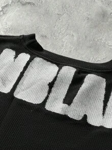 Men's Street Fashion White Knit Crew Neck Letter Print Knit Tank Top, Suitable For Summer - Black - View 4