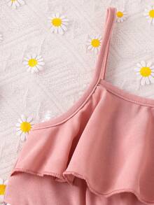 SHEIN 女婴可爱碎花无袖连体衣，夏季 - 粉色 - 查看 4