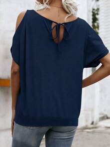 EMERY ROSE Kaos Grafis, Kaos Bahu Terbuka, Atasan Musim Panas Wanita, Ukuran Besar, Gaya Retro, Kenyamanan Sepanjang Musim untuk Pakaian Kasual Wanita & Acara Sosial - Navy Blue - View 2