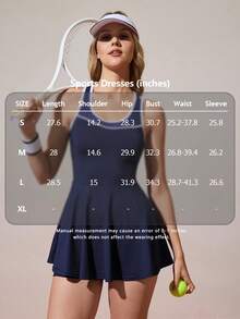 CourtClass Quần short lưới tương phản khối màu với váy nhiều lớp, Đồ thể thao, Váy tennis xanh navy xuân/hè Váy tennis Váy thể thao Váy tennis lưng cao Quần áo tennis nữ - Màu xanh hải quân - Xem 2