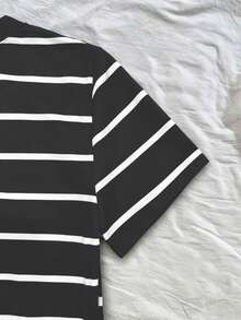 Airaco Vestido casual mini de mujer de cuello redondo y manga corta a rayas - Negro - Ver 4