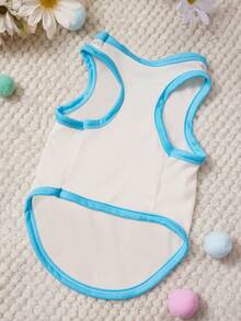 Áo tank top cho thú cưng in hình cá heo sóng, cây dừa, bãi biển mùa hè, màu be và xanh dương, kiểu dáng giản dị, mềm mại và thoáng khí, chống rụng lông. - Nhiều màu - Xem 4