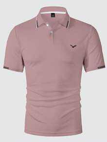 Calvornis Men's Striped Casual Commuter Short Sleeve Formal Polo Shirt Golf Dusty Rose Summer, Ceremony - Pink - View 3