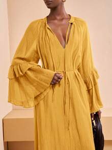 Zivah Đầm maxi casual đa năng, mẫu mới về mùa Xuân/Hè 2026, phù hợp cho Ngày Valentine, Lễ hội âm nhạc, Lễ Phục sinh, phong cách miền Tây, Boho, Nashville, tiệc tùng, đám cưới, hẹn hò, tụ họp, sinh nhật, phong cách sinh viên, mặc hàng ngày, kỳ nghỉ, du thuyền, bãi biển, tắm nắng, hợp thời trang, thanh lịch, đi làm, công sở, cổ tròn, cổ chữ V, buộc dây phía trước, dáng chữ H rộng, xẻ tà bên, có lớp lót, vải sọc dọc nhăn màu nâu, đầm maxi casual nữ, đầm maxi màu nâu, đầm đi nghỉ mát - Màu vàng ngỗng - Xem 7