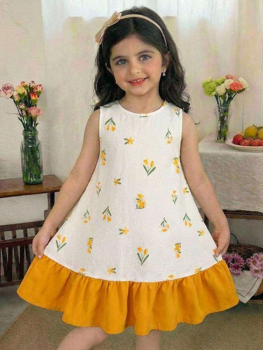 Young Girl Casual Comfortable Cute Yellow Striped Summer Dress, Versatile Daily Wear - Yellow - View 1