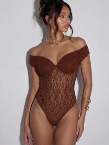 Normani Body de encaje elegante en tonos marrones de verano, atuendos para mujer para club nocturno, concierto, Y2K, vintage de los 90, rave, festival, streetwear, fiesta, playa y boda - Café integral - Ver 8