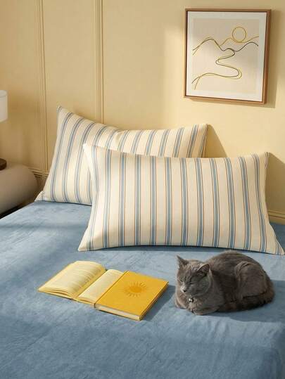 Cirelle 1pc 100% Cotton Simple Striped Pillowcase – Envelope Closure Soft Breathable Bed Pillow Cover, Simple Dorm & Bedroom Decor, Machine Washable