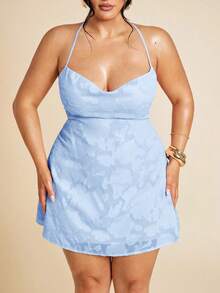 SHEIN BAE Vestidos de ocasión de satén para mujer de talla grande - Vestidos de novia, vestidos de dama de honor, vestidos de fiesta, vestidos para citas, vestidos de vacaciones, vestidos de verano - Celeste - Ver 5