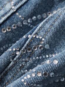 DAZY Quần short denim nữ đính đá, in chữ, có túi. - Rửa trung bình - Xem 8