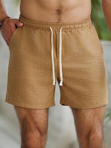 VENTUSAIL Men's Khaki Casual Drawstring Waist Slant Pocket Shorts, Summer - Khaki - View 3