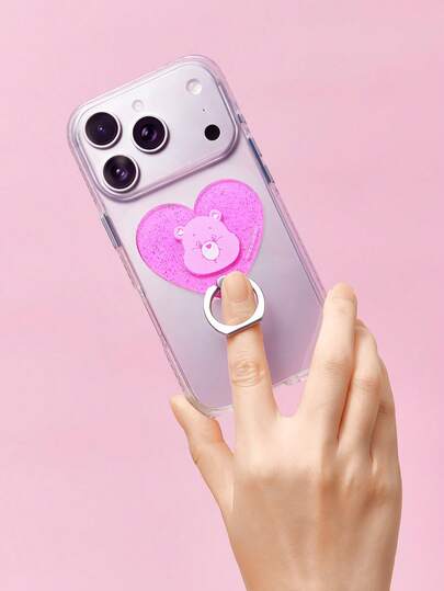 SHEIN X Care Bears Acrylic Ring Mobile Phone Holder, Desktop Support Bracket Clip Ring Clasp, Strong Adhesive Multi-Functional Ring,Heart,Gift Ideas,Party,Holiday,Valentine's Day