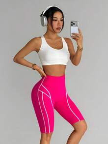 Dewbera 无缝撞色运动短裤 - 玫紅色 - 查看 6