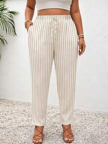 SHEIN Frenchy Quần nữ cỡ lớn kẻ sọc có dây rút ở eo và túi, kiểu dáng thường ngày. - Nhiều màu - Xem 6