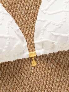 SHEIN Swim Mod Random Gold Shell Print Halter Bikini Top, Sexy Swimwear Top For Summer Vacation - White - View 5