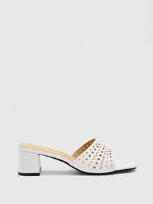 CUCCOO BIZCHIC Ladies Burgundy Hollow Upper High Heel Sandals, Square Toe Comfort High Heel Sandals Commuter Style Sandals Summer Shoes - White - View 5