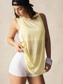VARSIVA V-Neck Short Sleeve Hollow Back Loose T-Shirt - Yellow - View 3