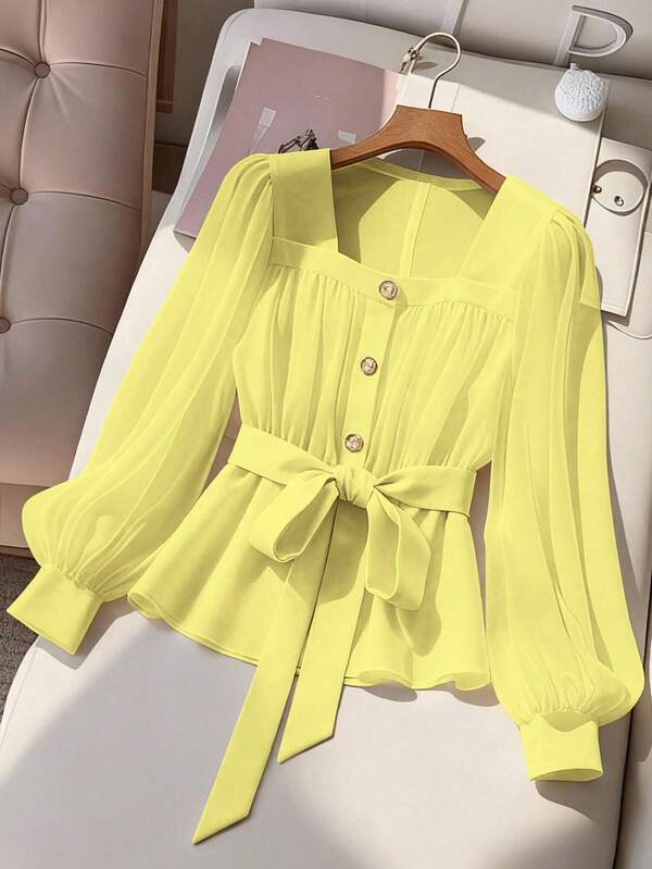 GlowEve CURVE Plus Size Women's Elegant Commuter Color Block Lantern Sleeve Blouse, Sunray Pleat Shirt, Spring Autumn