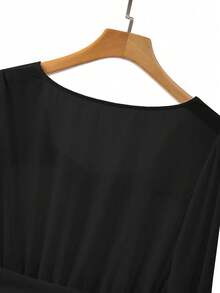 GlowEve CURVE Plus Size Women's Elegant Commuter Color Block Lantern Sleeve Blouse, Sunray Pleat Shirt, Spring Autumn - Black - View 4