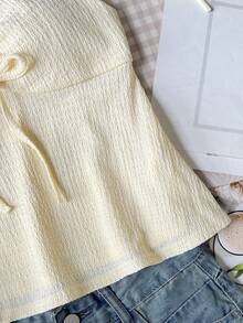 SHEIN 青少年女孩夏季上衣休閒杏色針織抽繩設計優雅上衣，夏季上衣 - 杏色 - 查看 6