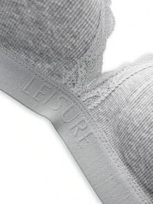Ocili Women's Solid Color Letter Print Adjustable Strap Bra - Light Grey - View 2