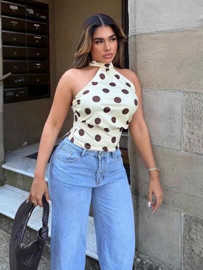 Maria Perezxox 女士波点印花时尚露背吊带背心