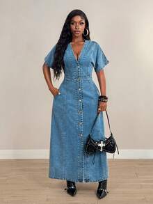 Slaydiva Chaqueta vaquera de mujer de manga corta y un solo botón, de verano - Negro - Ver 4