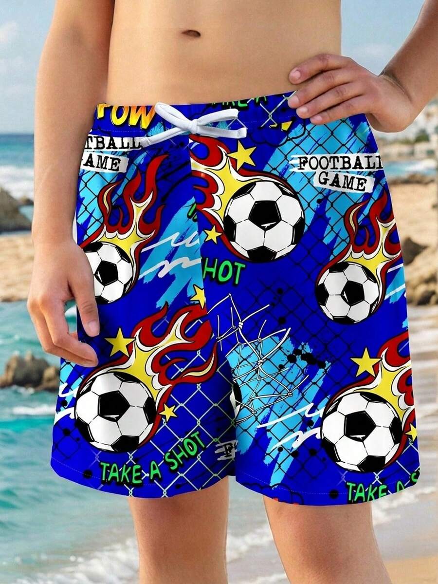 Tween Boys Casual Loose Fit Printed Beach Shorts, Suitable For Summer, Beach, Outdoor, Swimming - Multicolor - View 1